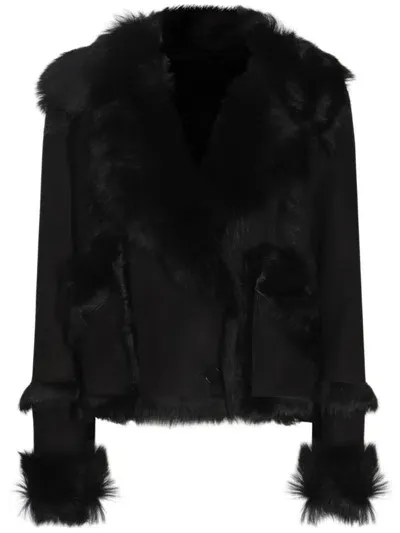 Salvatore Santoro Shearling Suede Jacket In Black