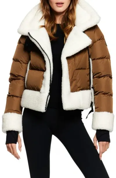 Sam . Bennet Faux Shearling Quilted Down Coat In Matte Walnut