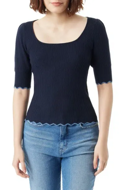 Sam Edelman Adelia Scallop Rib Top In Navy