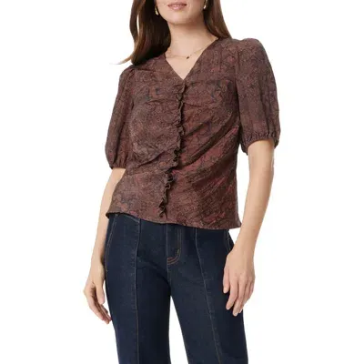 Sam Edelman Dakota Print Shirred Puff Sleeve Top In Chicory Coffee Snake Charm