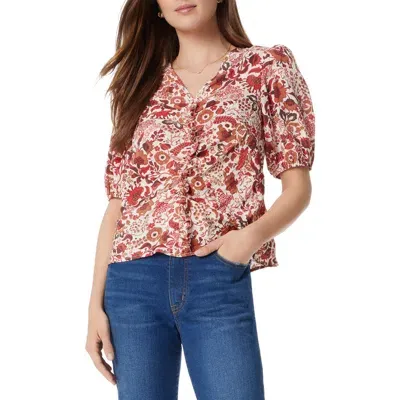 Sam Edelman Dakota Print Shirred Puff Sleeve Top In Seed Pearl Chelsea Bouquet