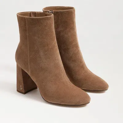 Sam Edelman Daria Block Heel Bootie Almond Taupe Suede/leather In Beige