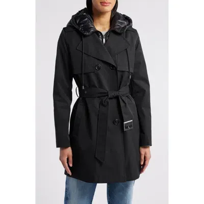 Sam Edelman Double Breasted Trench Coat With Removable Hooded Bib In Black