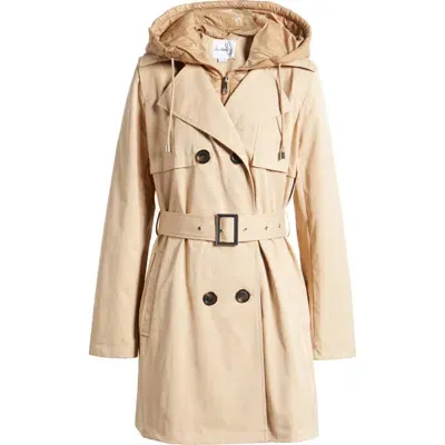 Sam Edelman Double Breasted Trench Coat With Removable Hooded Bib In Sand Shell