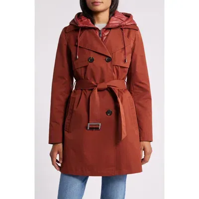 Sam Edelman Double Breasted Trench Coat With Removable Hooded Bib In Toasted Ginger