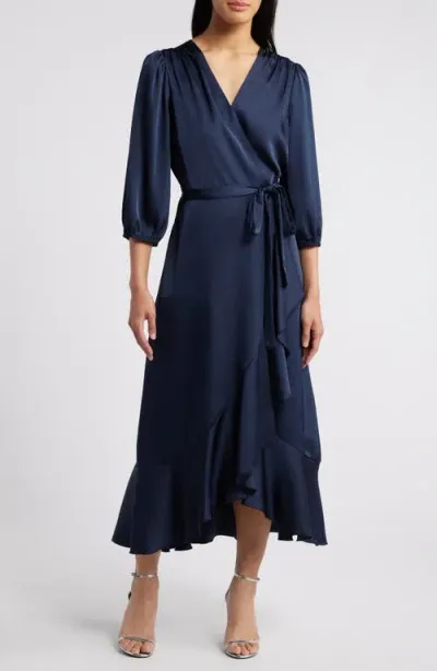 Sam Edelman Faux Wrap Satin Maxi Dress In Navy