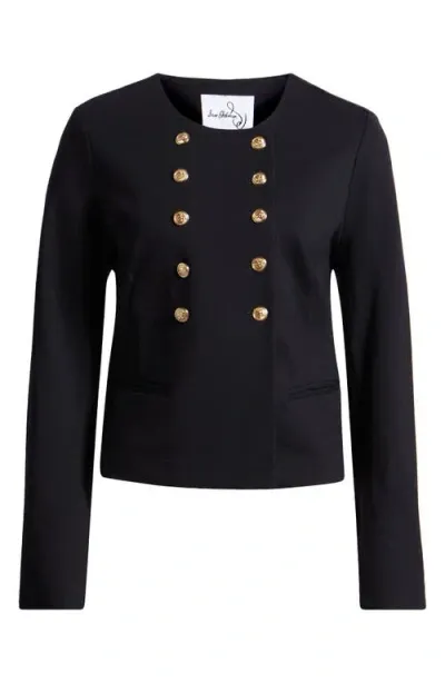 Sam Edelman Fiona Collarless Double Breasted Blazer In Black Ponte