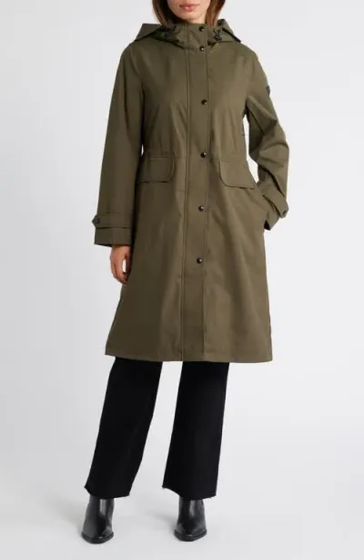 Sam Edelman Hooded Longline Coat In Olive Green