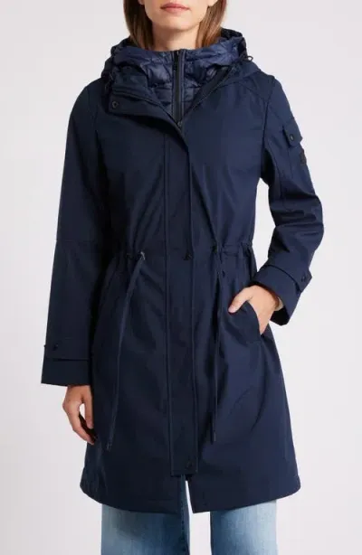 Sam Edelman Hooded Longline Parka In Navy