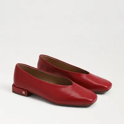 Sam Edelman Kasey Square Toe Ballet Flat Scarlet Red Leather