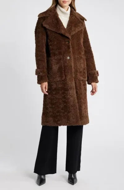 Sam Edelman Longline Faux Fur Coat In Chocolate