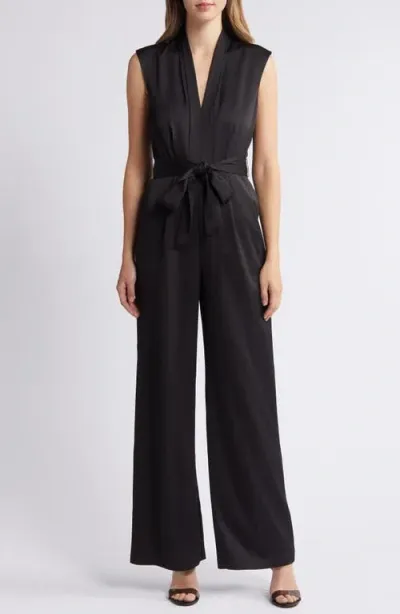 Sam Edelman Plunge Neck Satin Jumpsuit In Black