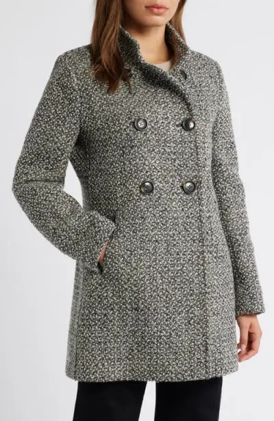 Sam Edelman Stand Collar Double Breasted Coat In Brown Tweed