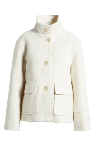 Sam Edelman Stand Collar Pressed Bouclé Jacket In Ivory