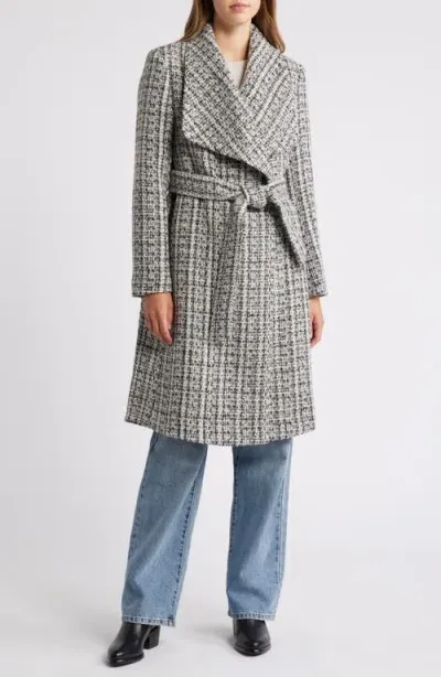 Sam Edelman Tweed Drape Lapel Wrap Coat In Natural Tweed