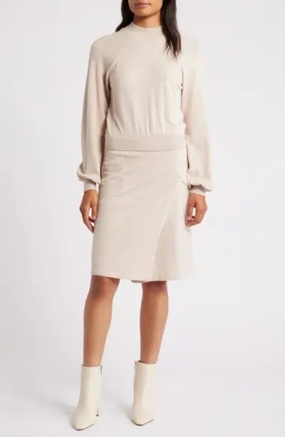 Sam Edelman Two-piece Look Long Sleeve Sweater Dress In Oat