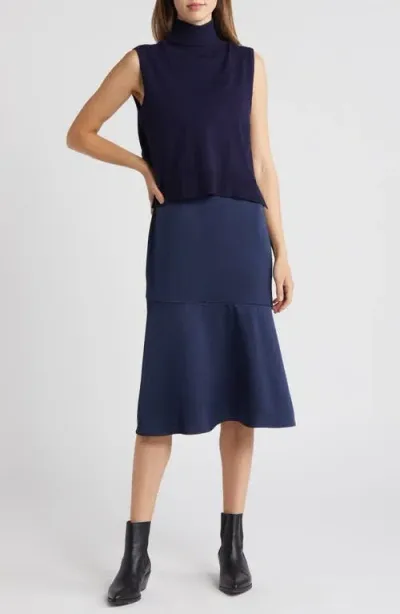 Sam Edelman Two-piece Sleeveless Turtleneck Sweater & Satin Slipdress In Blue