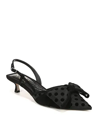 Sam Edelman Women's Treena 2 Pointed Toe Oversized Bow Polka Dot Mesh Kitten Heel Pumps In Black