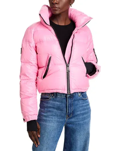 Sam Freestyle Cropped Puffer Coat In Bright Pink