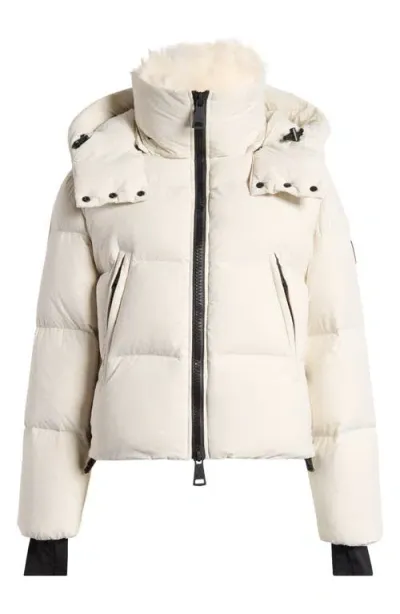 Sam . Kaia Water Resistant Down Puffer Jacket With Removable Genuine Shearling Trim In Off White