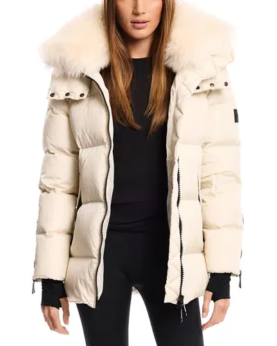 Sam Scarlett Shearling Trim Puffer Coat In Vanilla