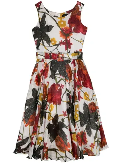 Samantha Sung Floral Print Midi Dress In White