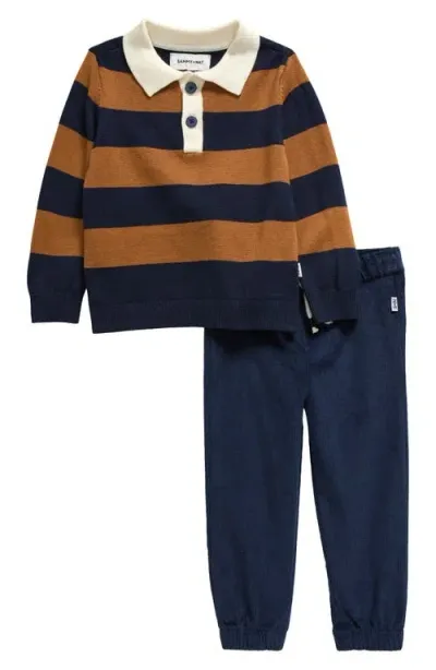 Sammy + Nat Babies'  Stripe Rugby Sweater & Corduroy Pants Set In Medieval Blue