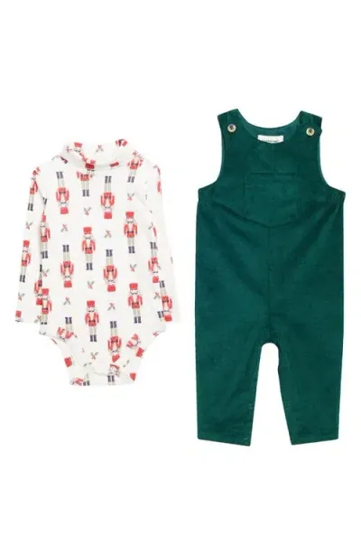 Sammy + Nat Babies'  Turtleneck Bodysuit & Corduroy Overalls Set In Spruce Night