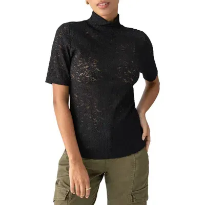 Sanctuary Embroidered Lace Mock Neck Top In Black