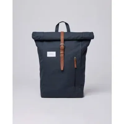 Sandqvist Dante Navy With Cognac Brown Leather Backpack In Blau