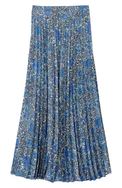 Sandro Paisley-print Pleated Midi Skirt In Blue White