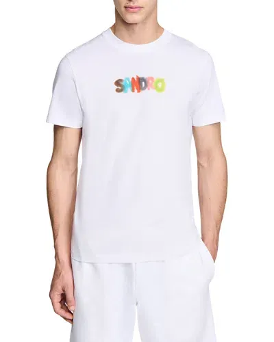 Sandro Arty Watercolor Logo Print Tee In White