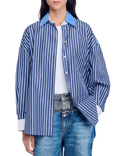 Sandro Bogota Striped Shirt In Marine Blue