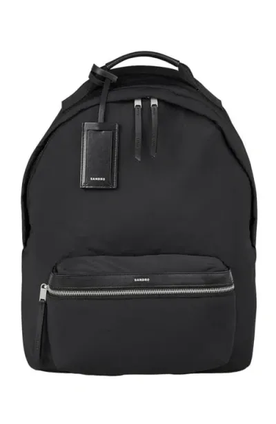 Sandro Canvas And Leather Backpack In Black