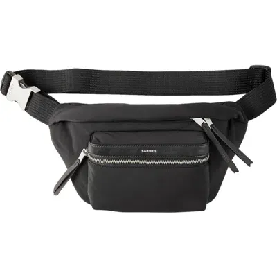 Sandro Canvas And Leather Belt Bag In Black