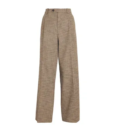 Sandro Check Wide-leg Tailored Trousers In Brown