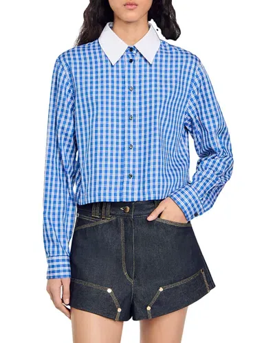 Sandro Checkmate Shirt In Royal Blue