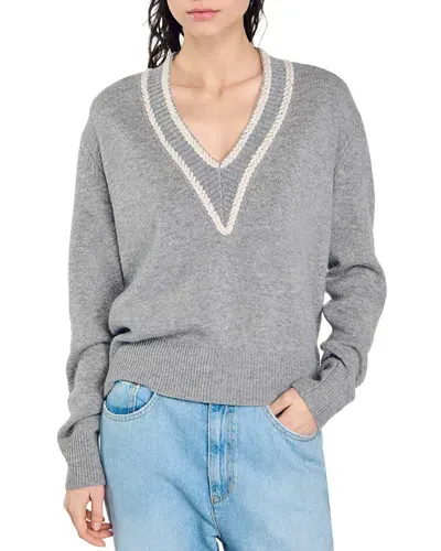 Sandro Cleo V Neck Sweater In Grey