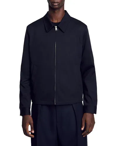 Sandro Cotton Jacket In Navy Blue