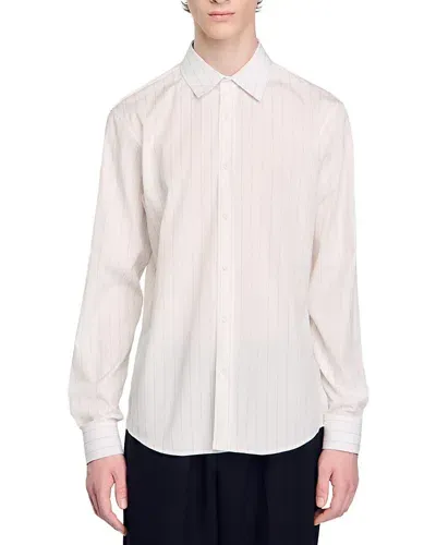 Sandro Cotton Pinstripe Straight Fit Button Down Shirt In White