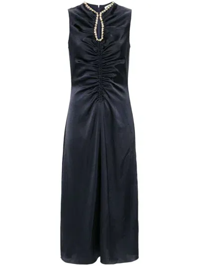 Sandro Crystal-embellished Midi Dress In Navy Blue