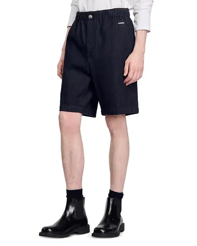 Sandro Elasticated-waist Denim Shorts In Black