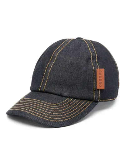 Sandro Denim Baseball Cap In Bleus