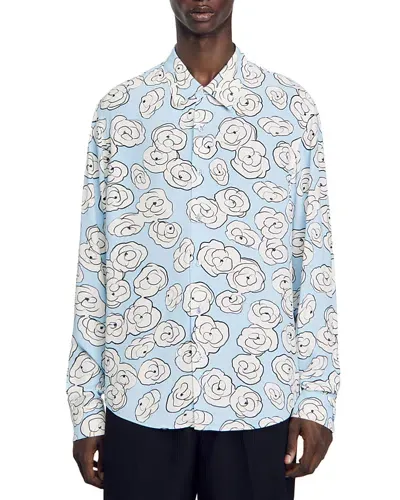 Sandro Dusty Flowers Printed Button Down Shirt In Sky Blue