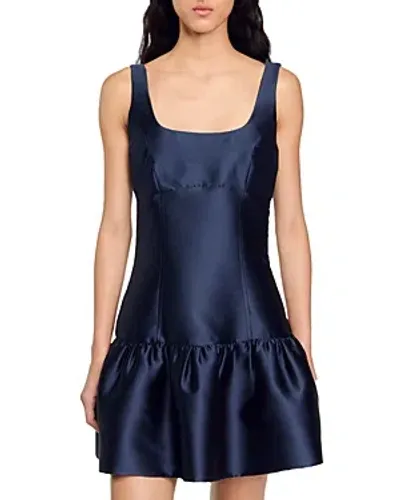 Sandro Peplum-hem Satin Minidress In Midnight Blue