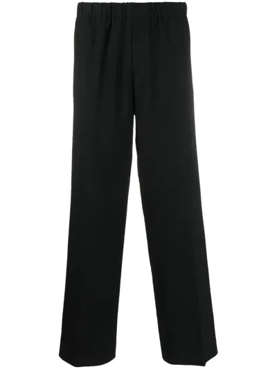 Sandro Elasticated Cotton Wide-leg Trousers In Black