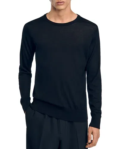 Sandro Extra Fine Merino Crewneck Sweater In Black