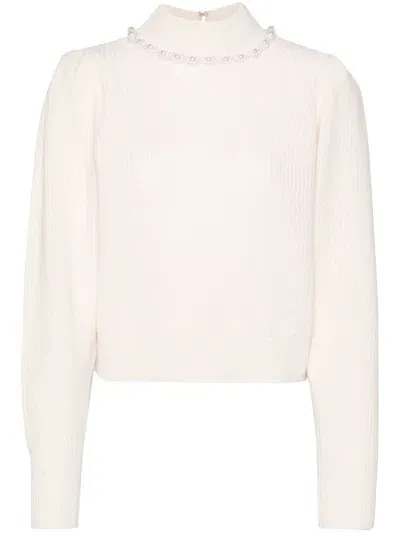 Sandro Faux-pearl Detail Knitted Jumper In Naturels