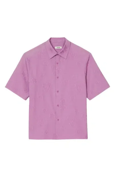 Sandro Floral Cotton Short Sleeve Button-up Shirt In Pink