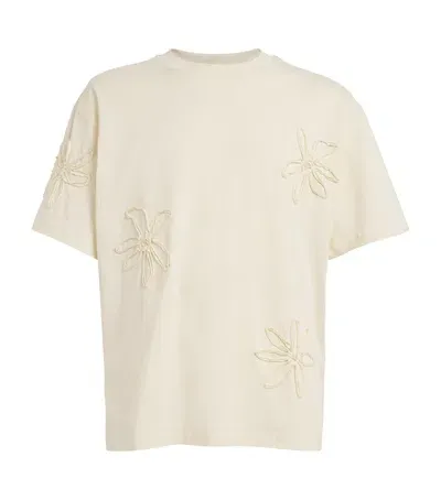 Sandro Flower-embroidered T-shirt In Beige